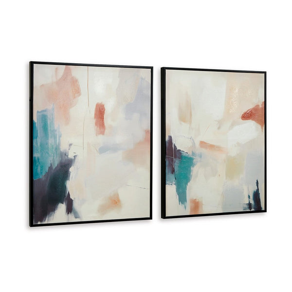 Framed Wall Art Set of 2, 24x30 Painted Canvas, Abstract Pink Blue -BM332857