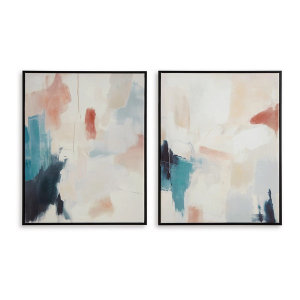 Framed Wall Art Set of 2, 24x30 Painted Canvas, Abstract Pink Blue -BM332857