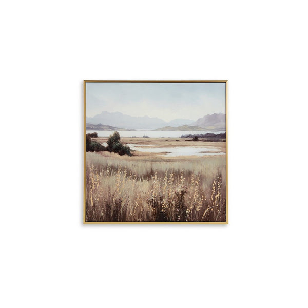 Framed Wall Art, 40x40 Painted Canvas, Lakeside Mountain Landscape -BM332859