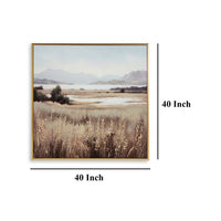 Framed Wall Art, 40x40 Painted Canvas, Lakeside Mountain Landscape -BM332859