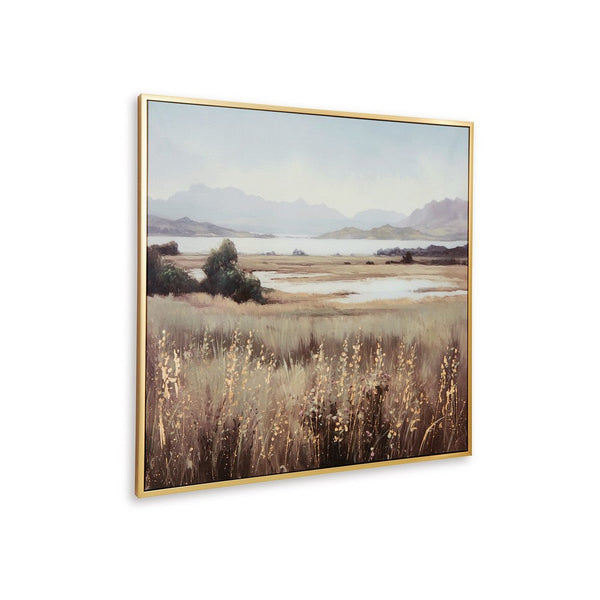 Framed Wall Art, 40x40 Painted Canvas, Lakeside Mountain Landscape -BM332859