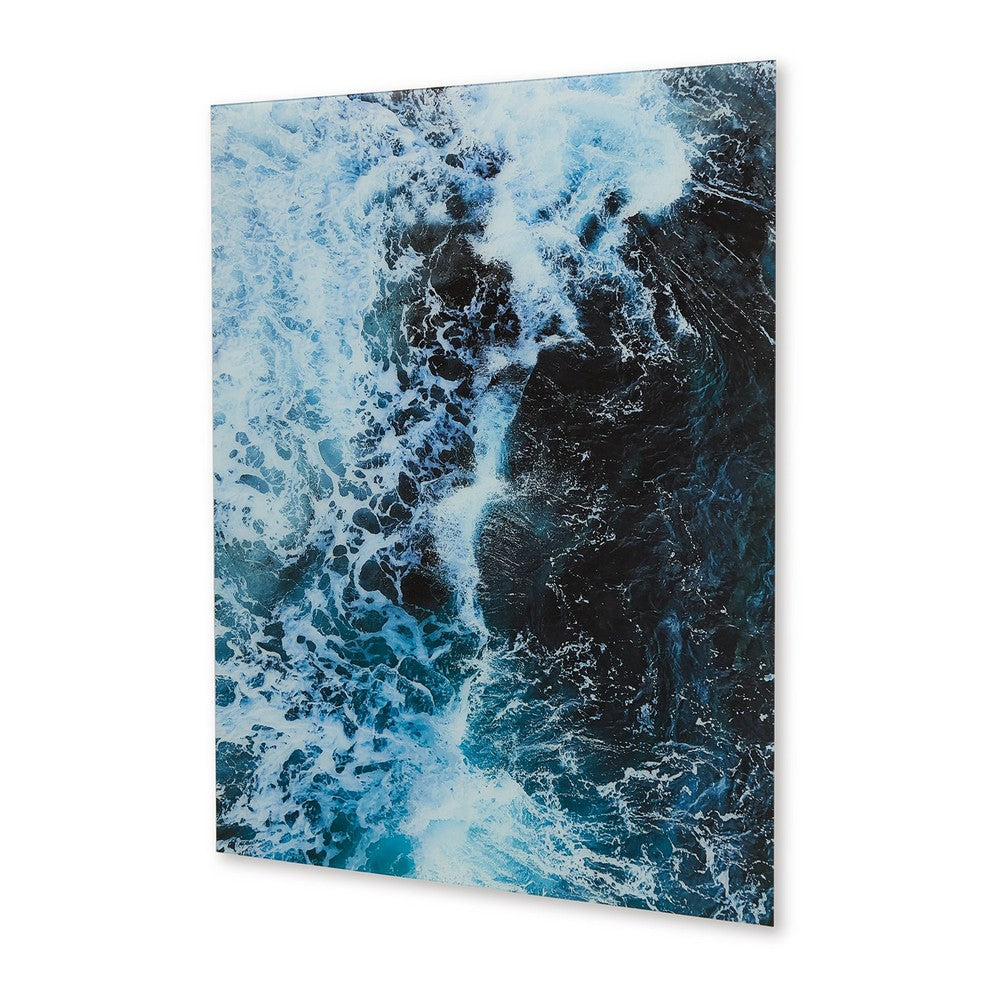 Accent Wall Art Decor, Printed Glass 36x48 Blue and White Ocean Waves -BM332863