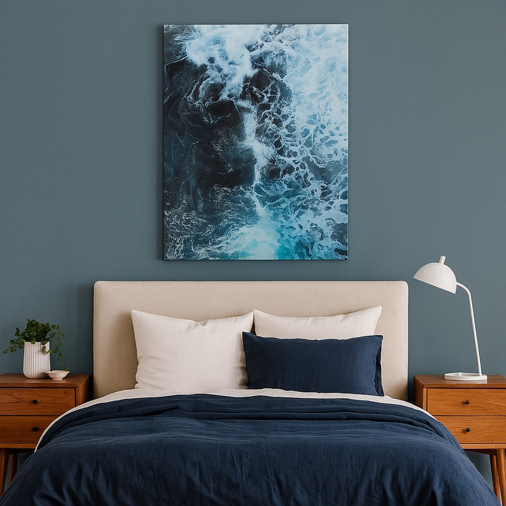 Accent Wall Art Decor, Printed Glass 36x48 Blue and White Ocean Waves -BM332863