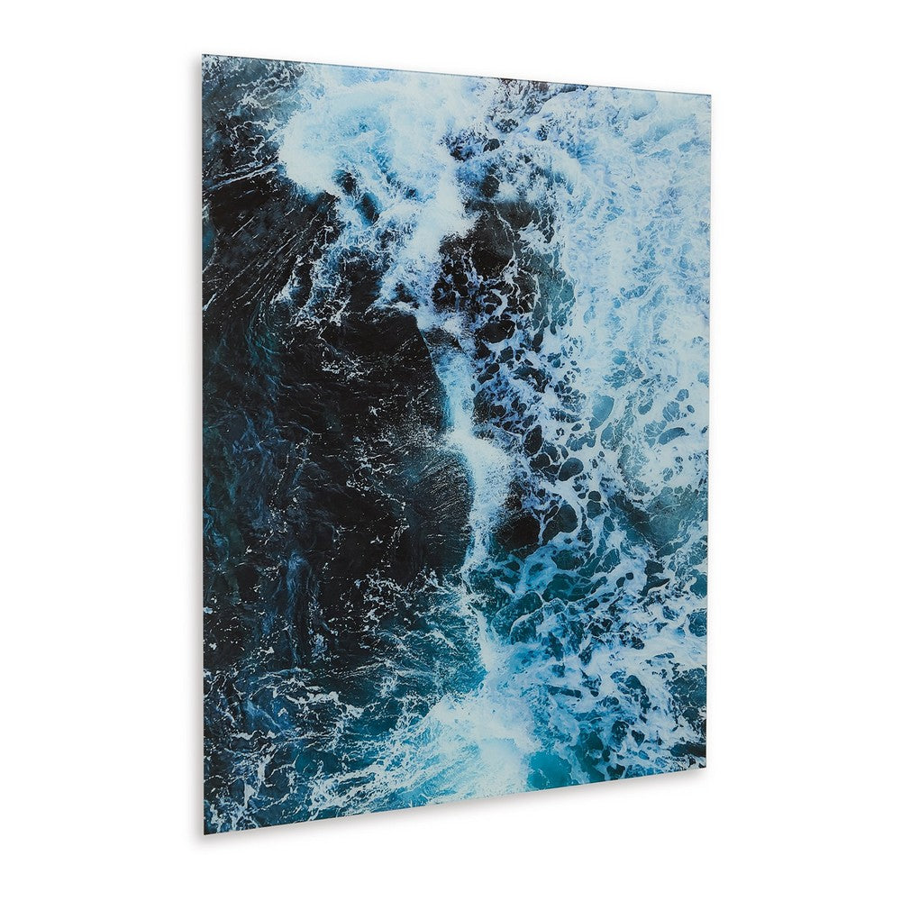 Accent Wall Art Decor, Printed Glass 36x48 Blue and White Ocean Waves -BM332863