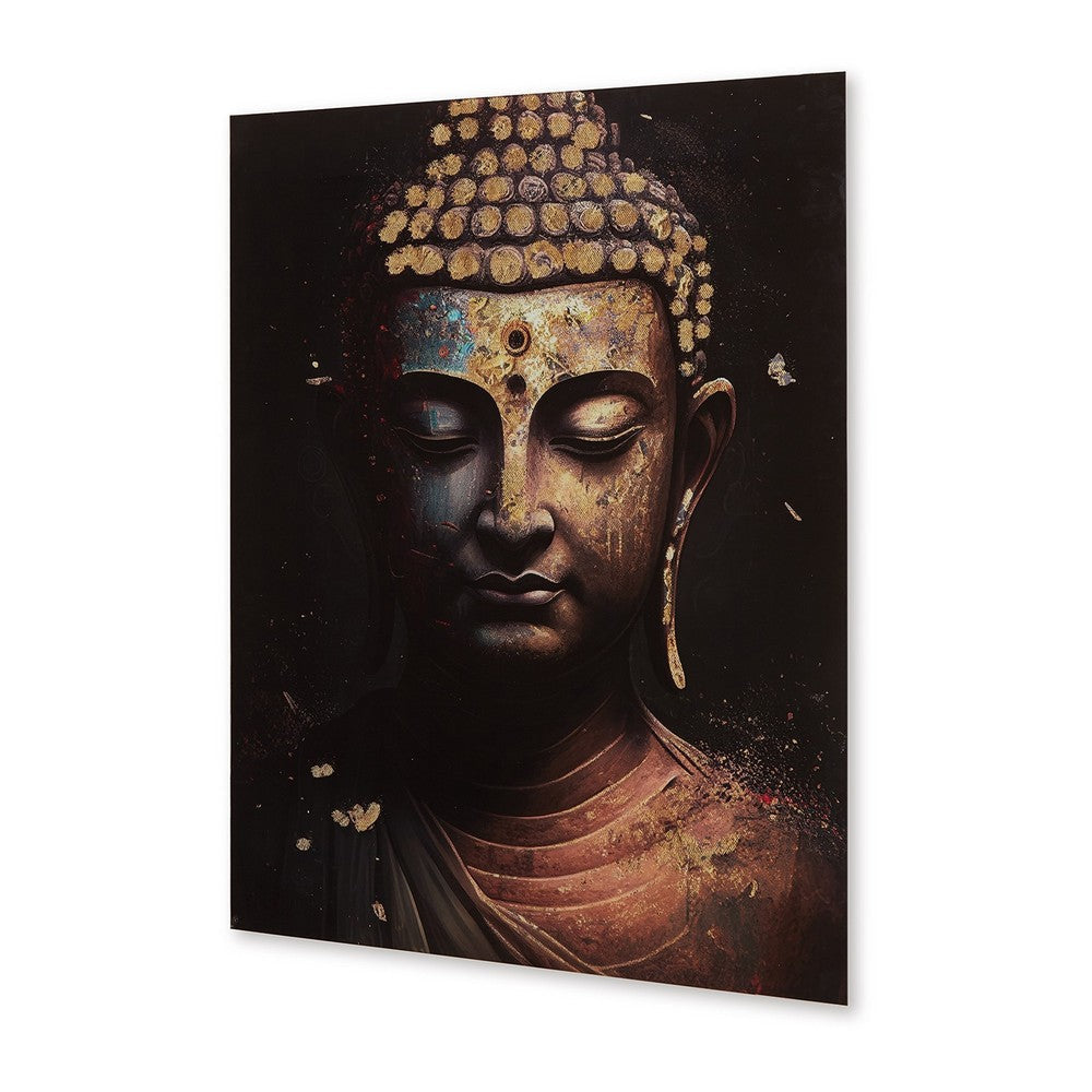 Accent Wall Art Decor, Printed Glass 36x48 Meditating Buddha, Black -BM332864