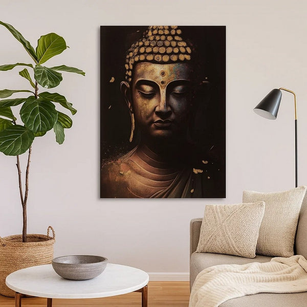 Accent Wall Art Decor, Printed Glass 36x48 Meditating Buddha, Black -BM332864