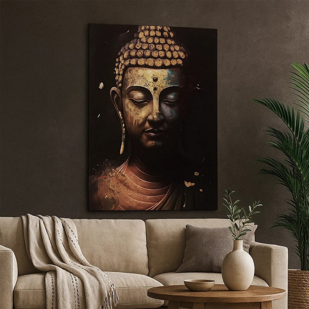 Accent Wall Art Decor, Printed Glass 36x48 Meditating Buddha, Black -BM332864