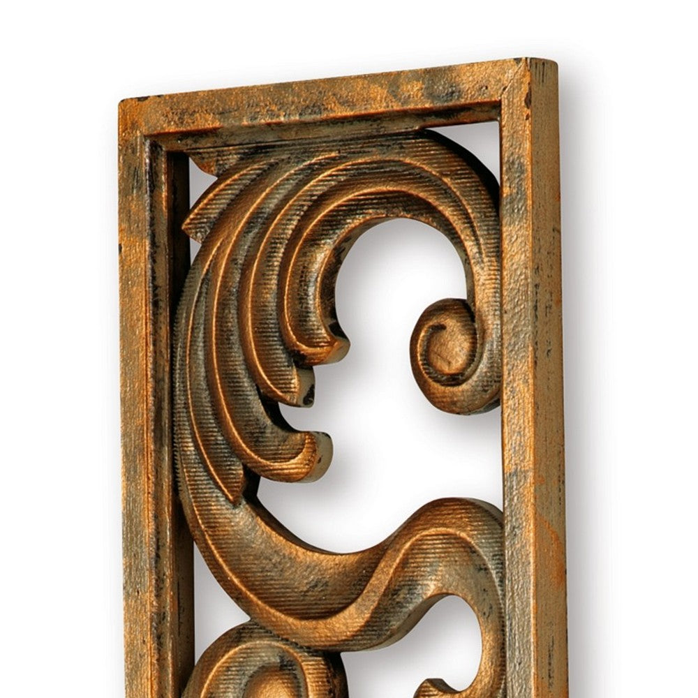 Accent Wall Decoration, Classic Scrolled Design 10x42 Gold Tone Finish -BM332870