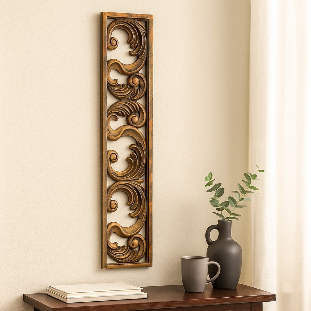 Accent Wall Decoration, Classic Scrolled Design 10x42 Gold Tone Finish -BM332870