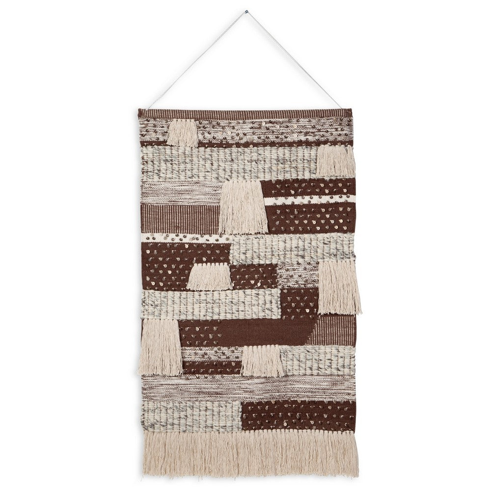 Hanging Tapestry Wall Art Decor, Brown White Stripes, 30x50 Polyester -BM332871