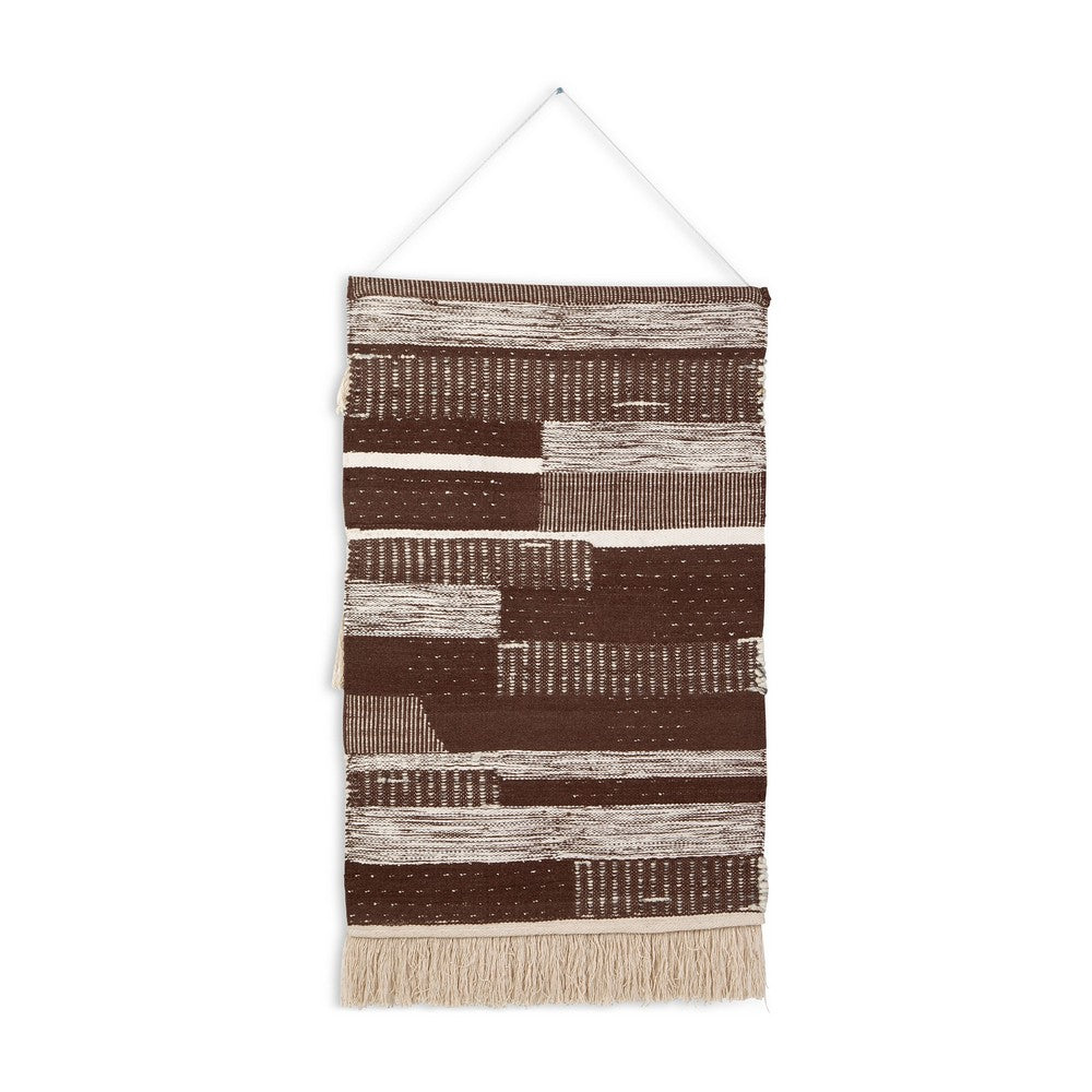 Hanging Tapestry Wall Art Decor, Brown White Stripes, 30x50 Polyester -BM332871