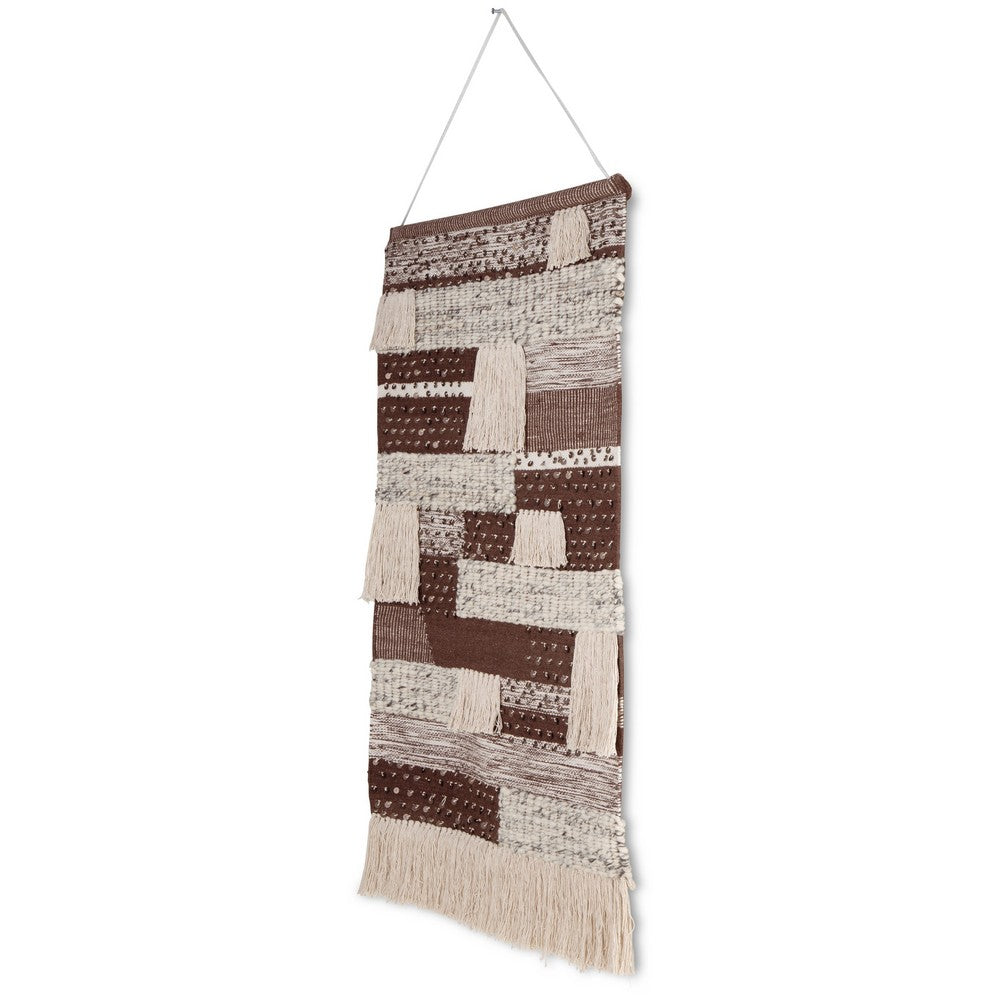 Hanging Tapestry Wall Art Decor, Brown White Stripes, 30x50 Polyester -BM332871