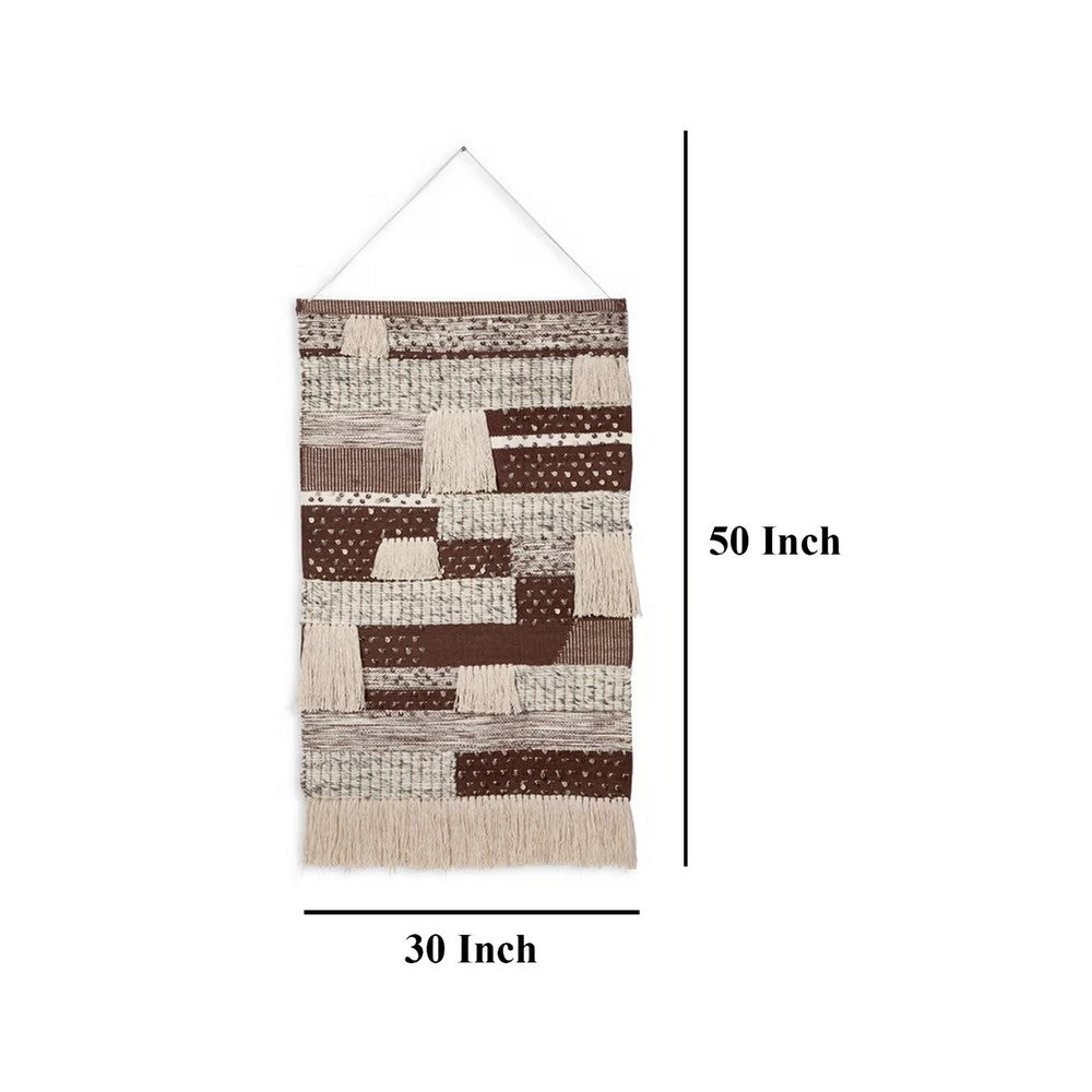 Hanging Tapestry Wall Art Decor, Brown White Stripes, 30x50 Polyester -BM332871