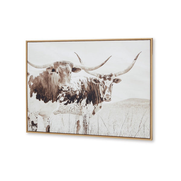 Griff Longhorn Ox Wall Art, 36x48, Framed Canvas, Beige and Brown -BM332881