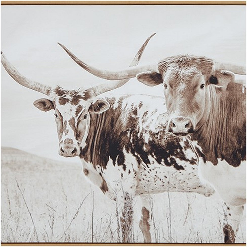 Griff Longhorn Ox Wall Art, 36x48, Framed Canvas, Beige and Brown -BM332881