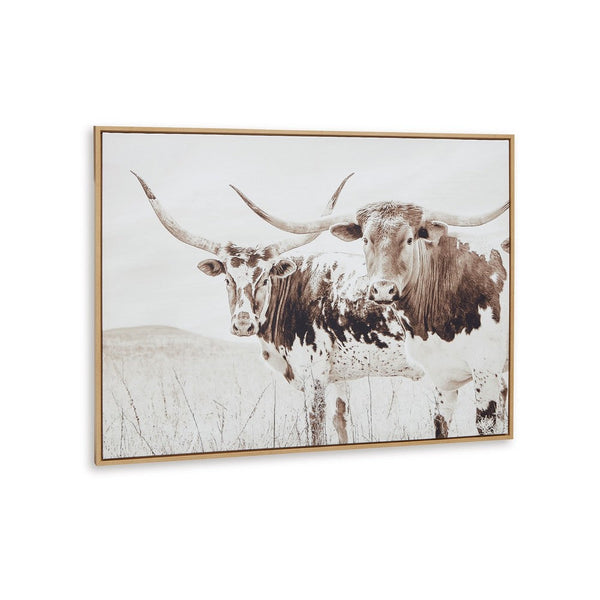 Griff Longhorn Ox Wall Art, 36x48, Framed Canvas, Beige and Brown -BM332881