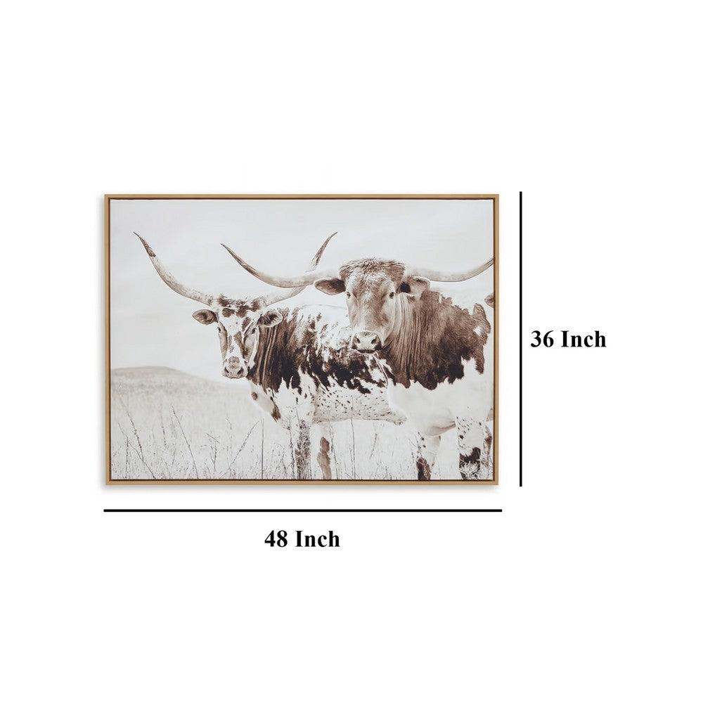 Griff Longhorn Ox Wall Art, 36x48, Framed Canvas, Beige and Brown -BM332881