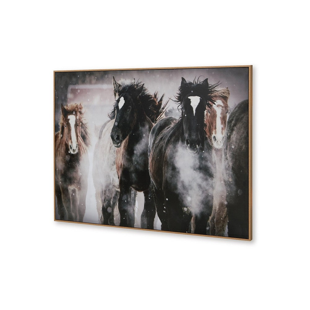Hose Wall Art, 36x48 Painted Canvas, Brown Black White Running Horses -BM332882