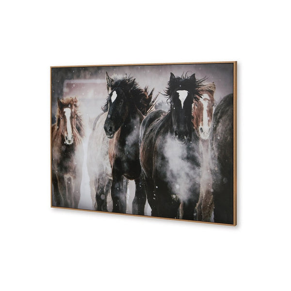 Hose Wall Art, 36x48 Painted Canvas, Brown Black White Running Horses -BM332882
