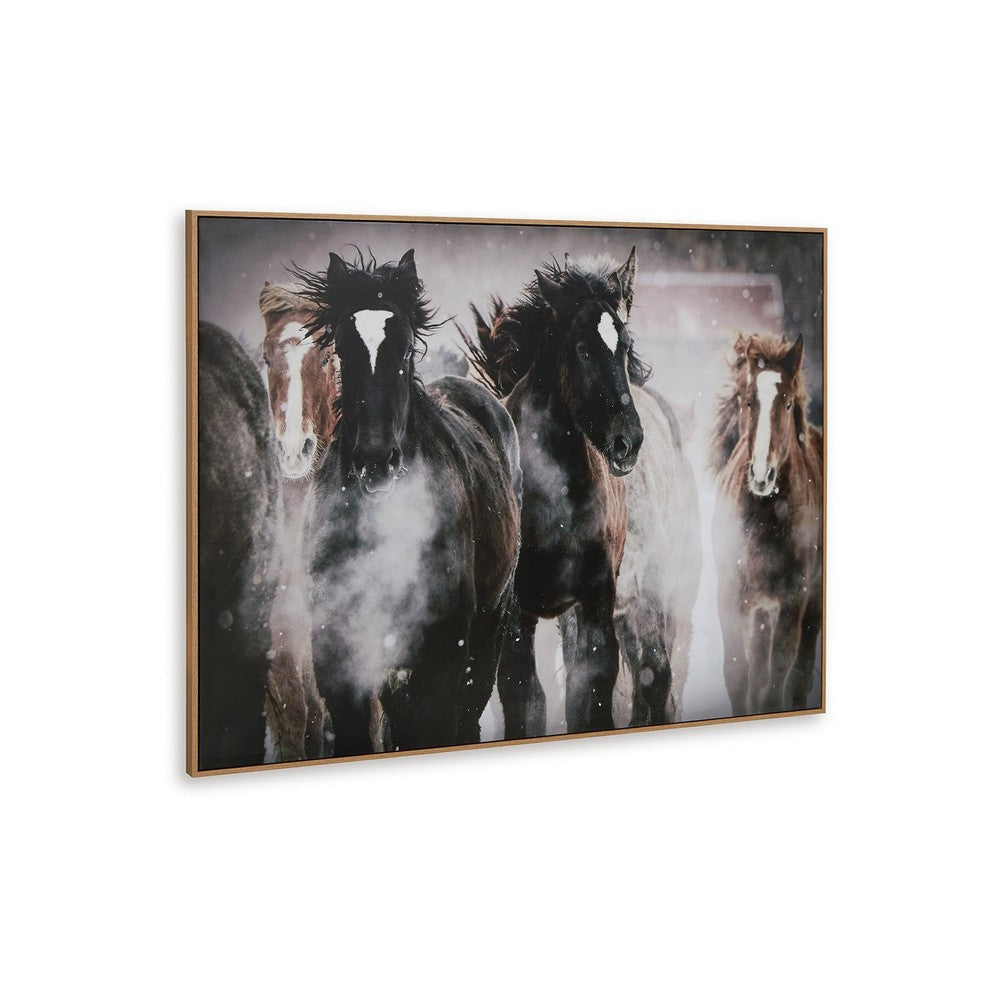 Hose Wall Art, 36x48 Painted Canvas, Brown Black White Running Horses -BM332882