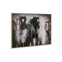 Hose Wall Art, 36x48 Painted Canvas, Brown Black White Running Horses -BM332882