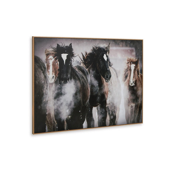 Hose Wall Art, 36x48 Painted Canvas, Brown Black White Running Horses -BM332882