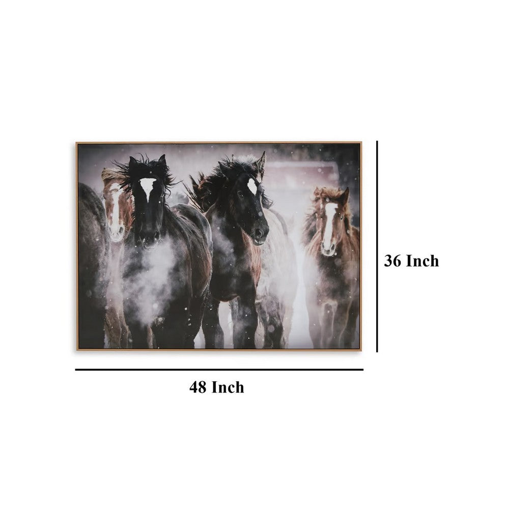 Hose Wall Art, 36x48 Painted Canvas, Brown Black White Running Horses -BM332882