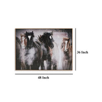 Hose Wall Art, 36x48 Painted Canvas, Brown Black White Running Horses -BM332882
