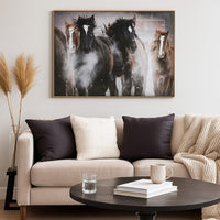Hose Wall Art, 36x48 Painted Canvas, Brown Black White Running Horses -BM332882