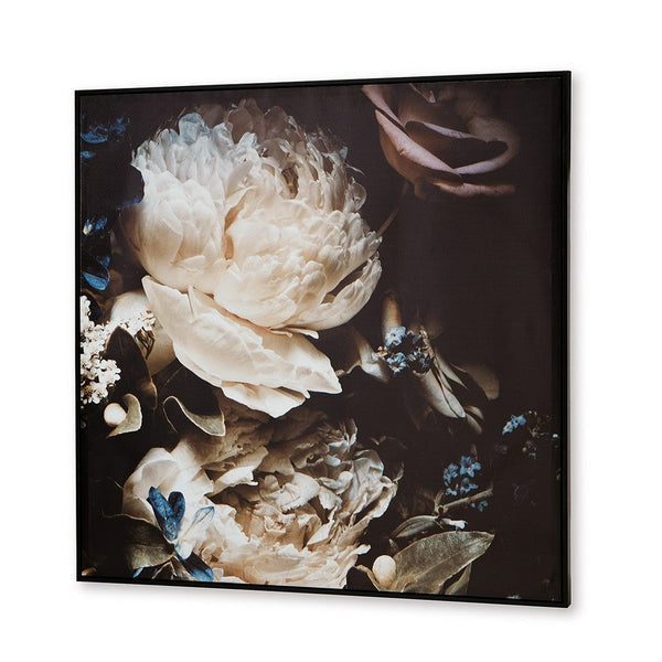 Cruz Floral Wall Art, 40x40 Framed Canvas, Beige, Brown, and Blue -BM332887