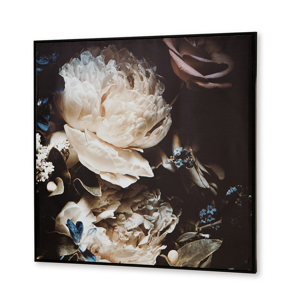 Cruz Floral Wall Art, 40x40 Framed Canvas, Beige, Brown, and Blue -BM332887