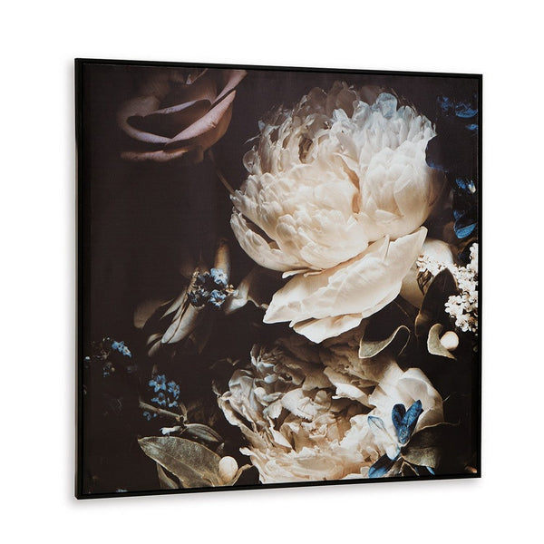 Cruz Floral Wall Art, 40x40 Framed Canvas, Beige, Brown, and Blue -BM332887