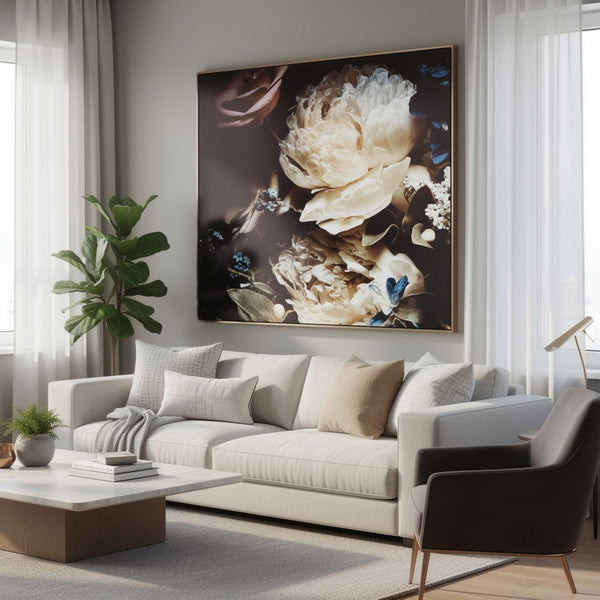 Cruz Floral Wall Art, 40x40 Framed Canvas, Beige, Brown, and Blue -BM332887