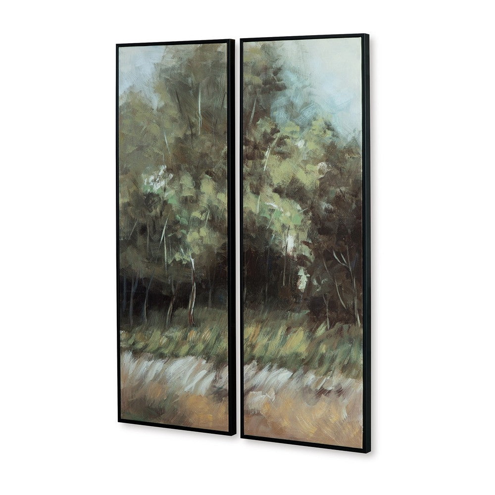 Dansy 2pc Framed Wall Art Set, 16x48, Green, Brown Hand Painted Canvas -BM332889