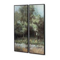Dansy 2pc Framed Wall Art Set, 16x48, Green, Brown Hand Painted Canvas -BM332889