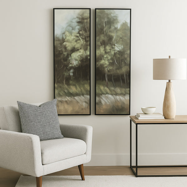 Dansy 2pc Framed Wall Art Set, 16x48, Green, Brown Hand Painted Canvas -BM332889