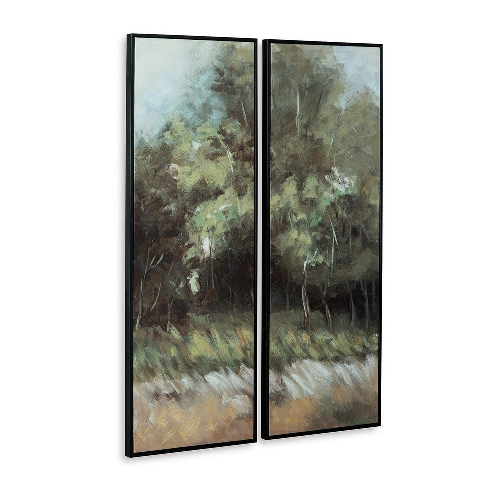 Dansy 2pc Framed Wall Art Set, 16x48, Green, Brown Hand Painted Canvas -BM332889