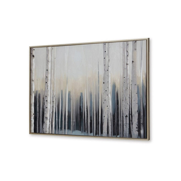 Vetra Wall Art, 36x48, Framed Blue White Treescape Hand Painted Canvas -BM332892