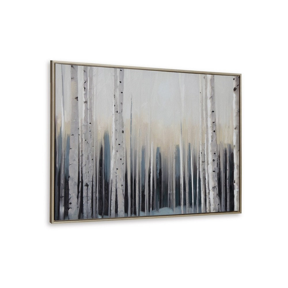 Vetra Wall Art, 36x48, Framed Blue White Treescape Hand Painted Canvas -BM332892