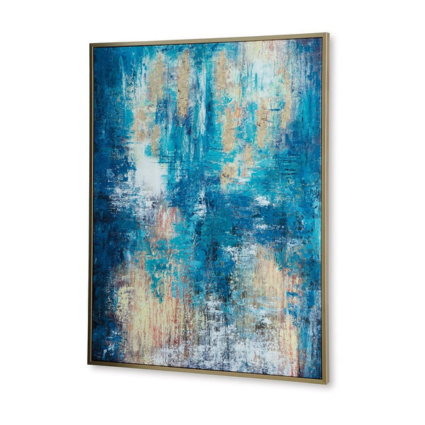 Xyra Abstract Wall Art, 36x47, Teal Blue Gold Hand Painted Canvas -BM332894