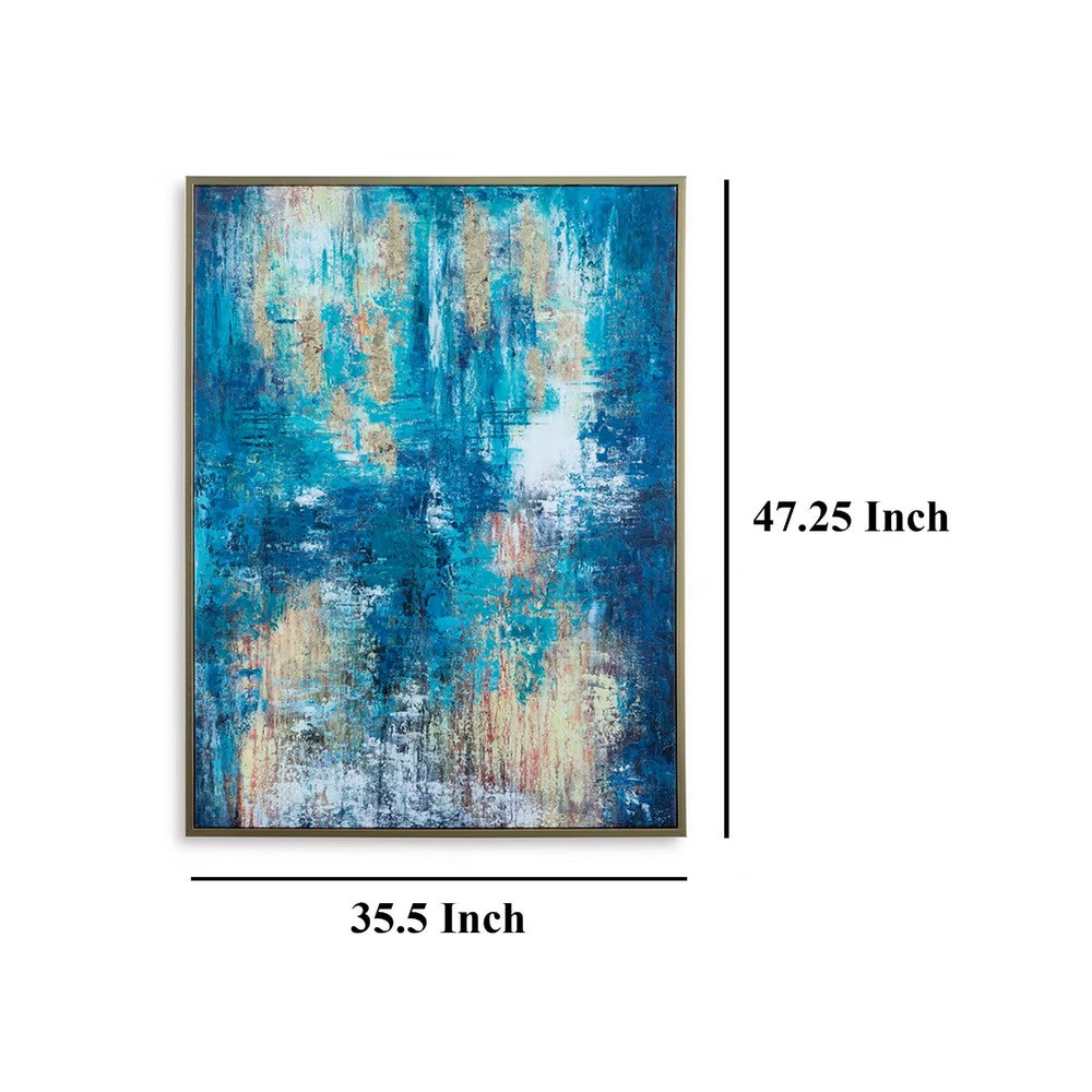 Xyra Abstract Wall Art, 36x47, Teal Blue Gold Hand Painted Canvas -BM332894