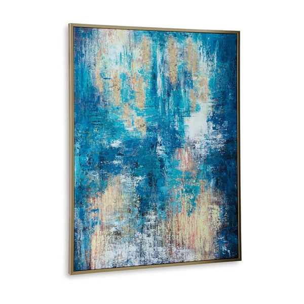Xyra Abstract Wall Art, 36x47, Teal Blue Gold Hand Painted Canvas -BM332894