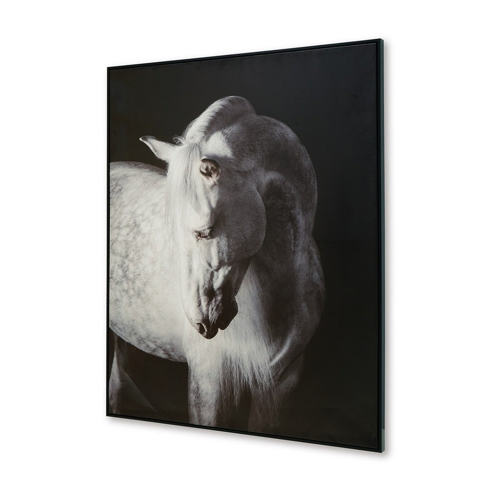 Arc Horse Silhouette Wall Art Painting, 40x50, Black and White Canvas -BM332901