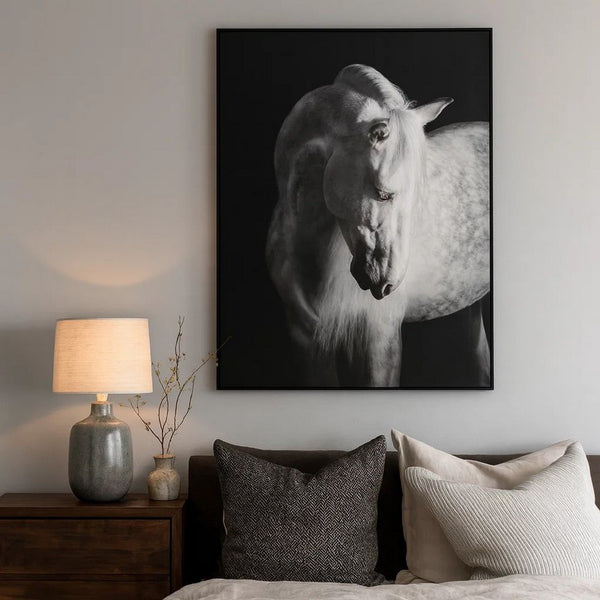Arc Horse Silhouette Wall Art Painting, 40x50, Black and White Canvas -BM332901