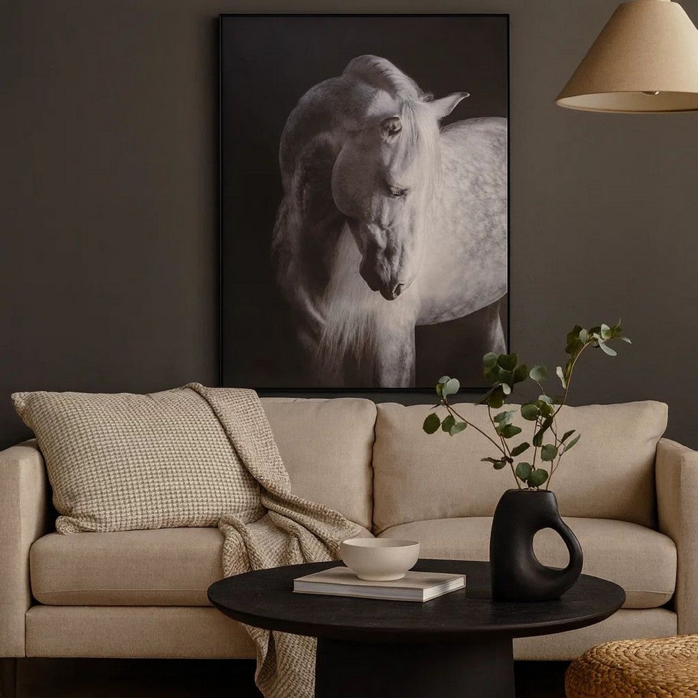 Arc Horse Silhouette Wall Art Painting, 40x50, Black and White Canvas -BM332901