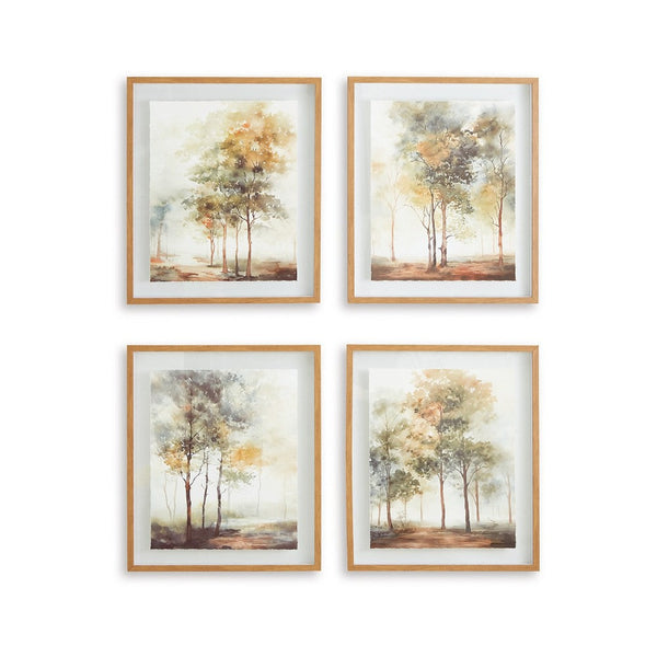 Foryn 4 Piece Wall Art Set, 23x27, Spring Trees Print w Brown Frame -BM332903