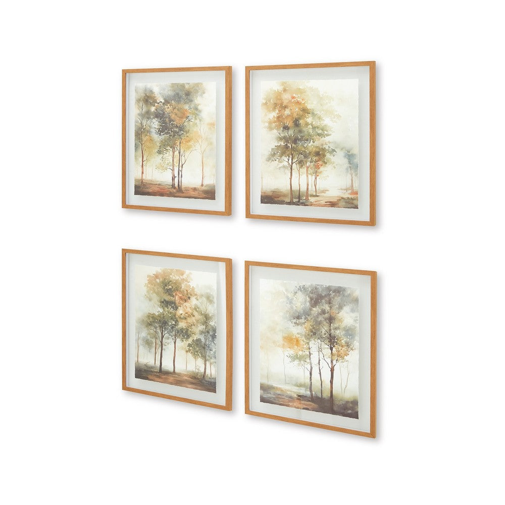 Foryn 4 Piece Wall Art Set, 23x27, Spring Trees Print w Brown Frame -BM332903