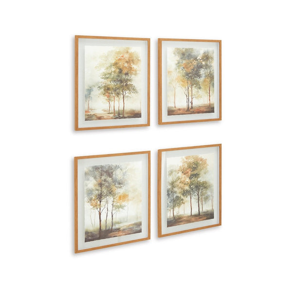 Foryn 4 Piece Wall Art Set, 23x27, Spring Trees Print w Brown Frame -BM332903