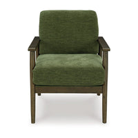 Bixy Accent Chair, 31 Inch, Brown Wood Armrests, Dark Green Polyester -BM332925