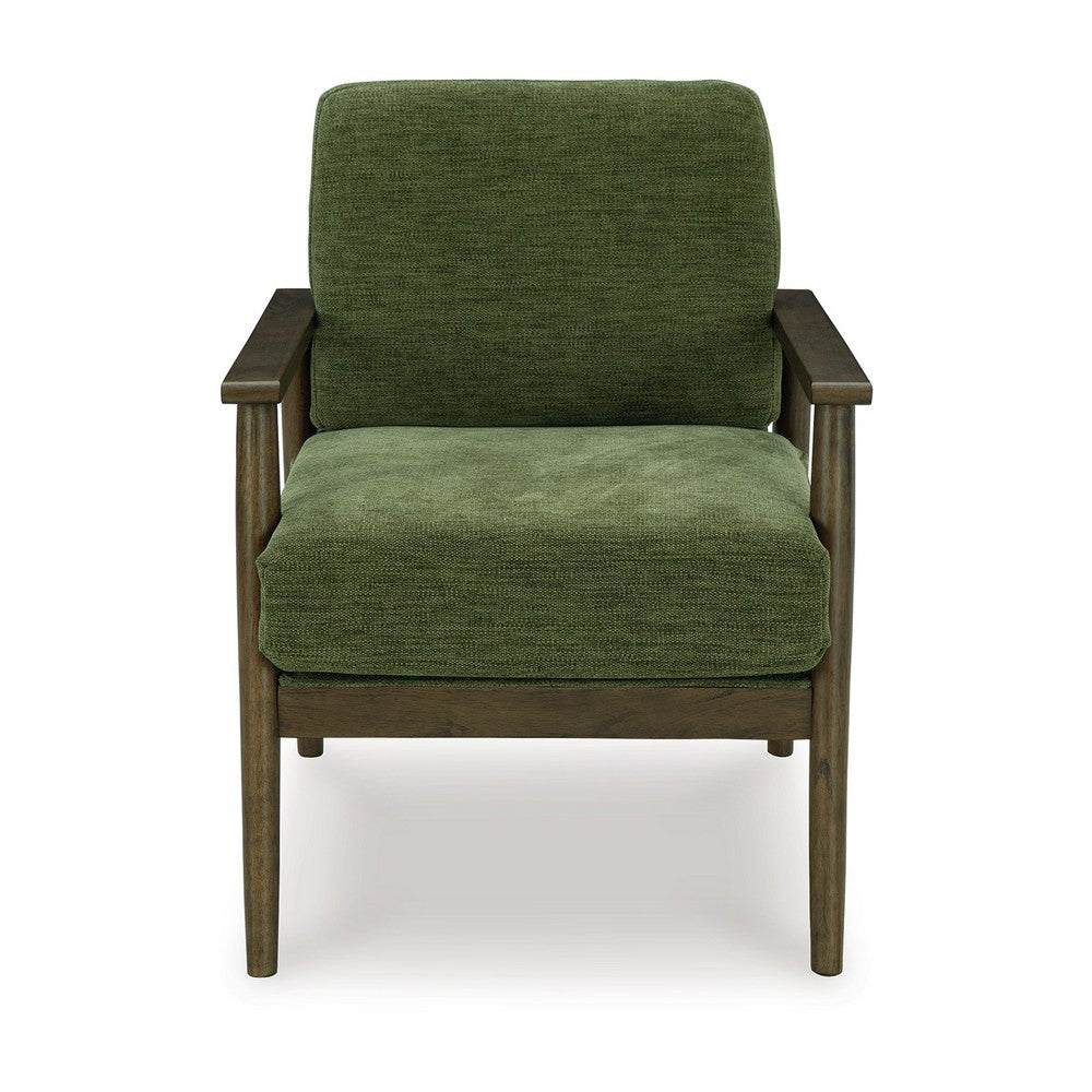 Bixy Accent Chair, 31 Inch, Brown Wood Armrests, Dark Green Polyester -BM332925